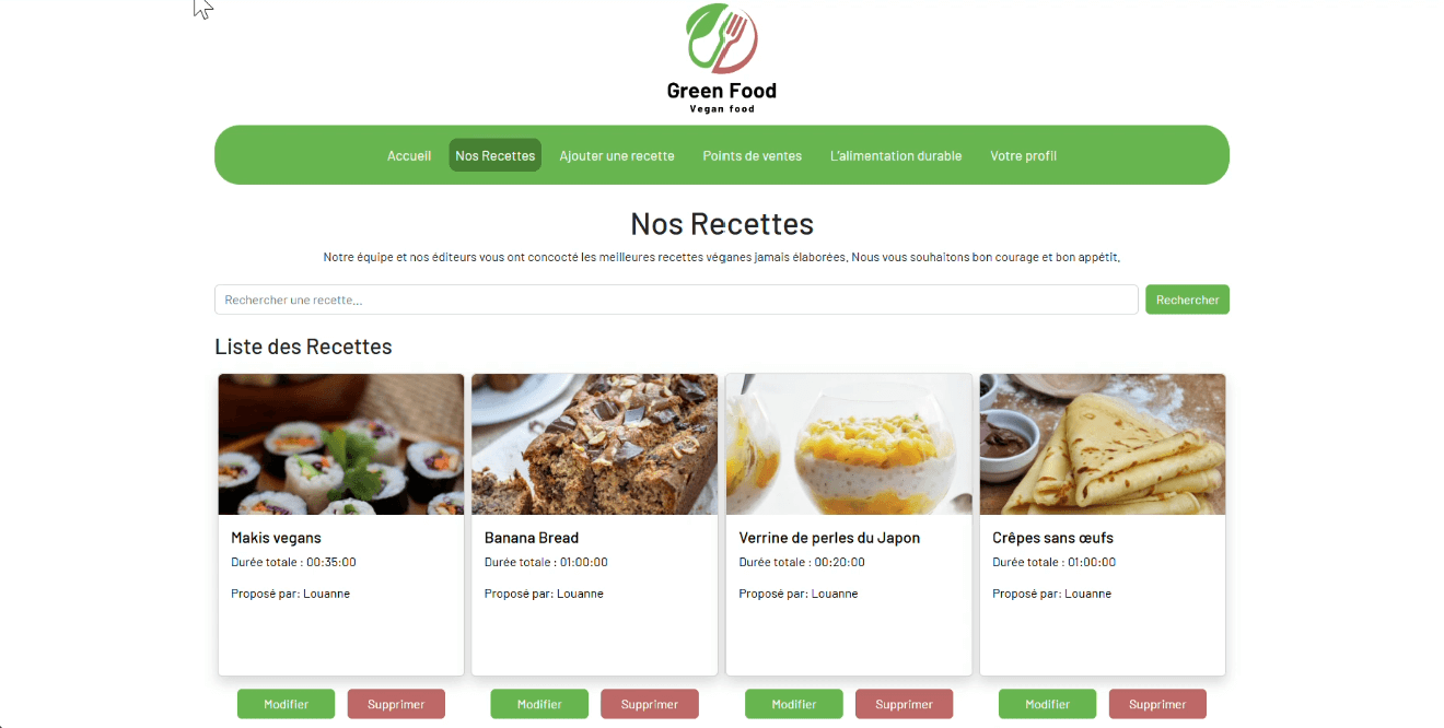 Site de recettes – architecture MVC
